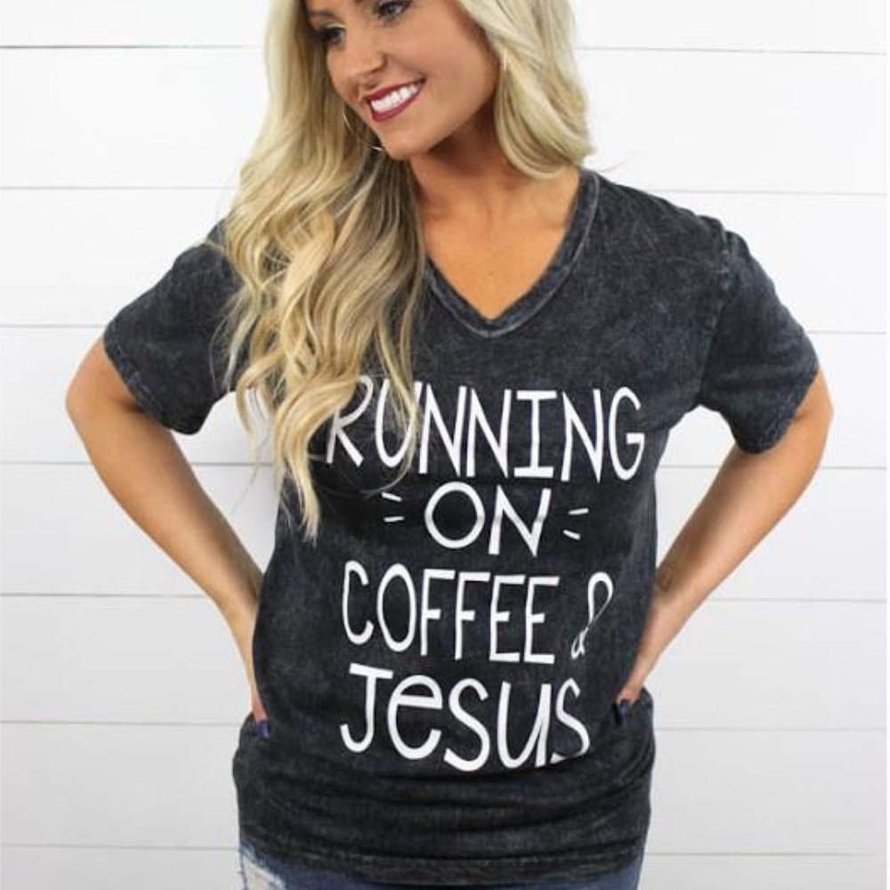 Graphic Tee Running on Coffee and Jesus